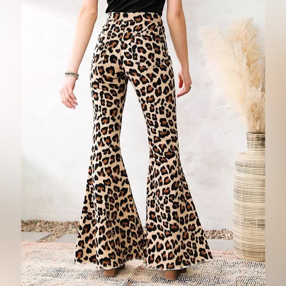 Boho Festival Leopard High Waist Ultra Flare Bell Denim Size Small
